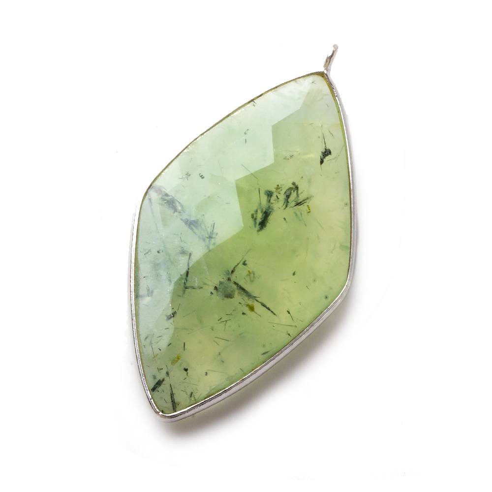 45x24mm Silver Bezel Prehnite faceted Kite Pendant 1 piece - Beadsofcambay.com