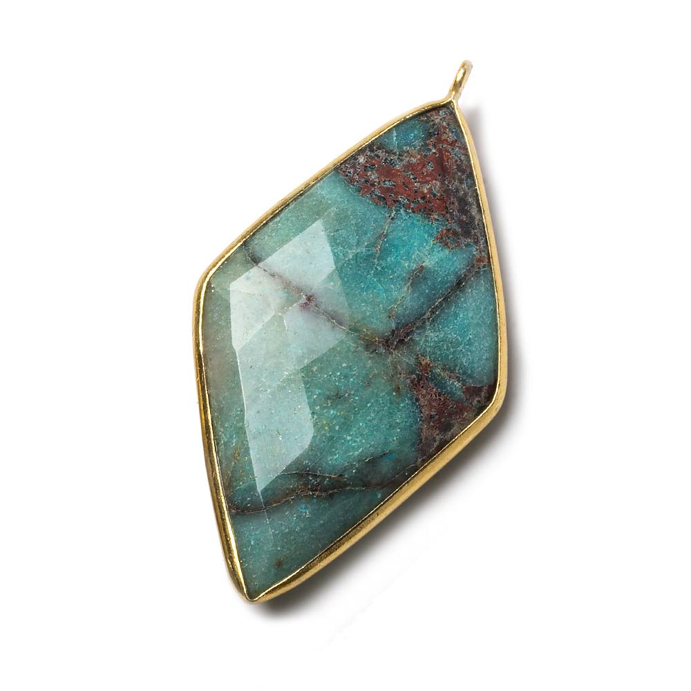 45x24mm Vermeil Bezel Chrysocolla faceted Kite Pendant 1 piece - Beadsofcambay.com