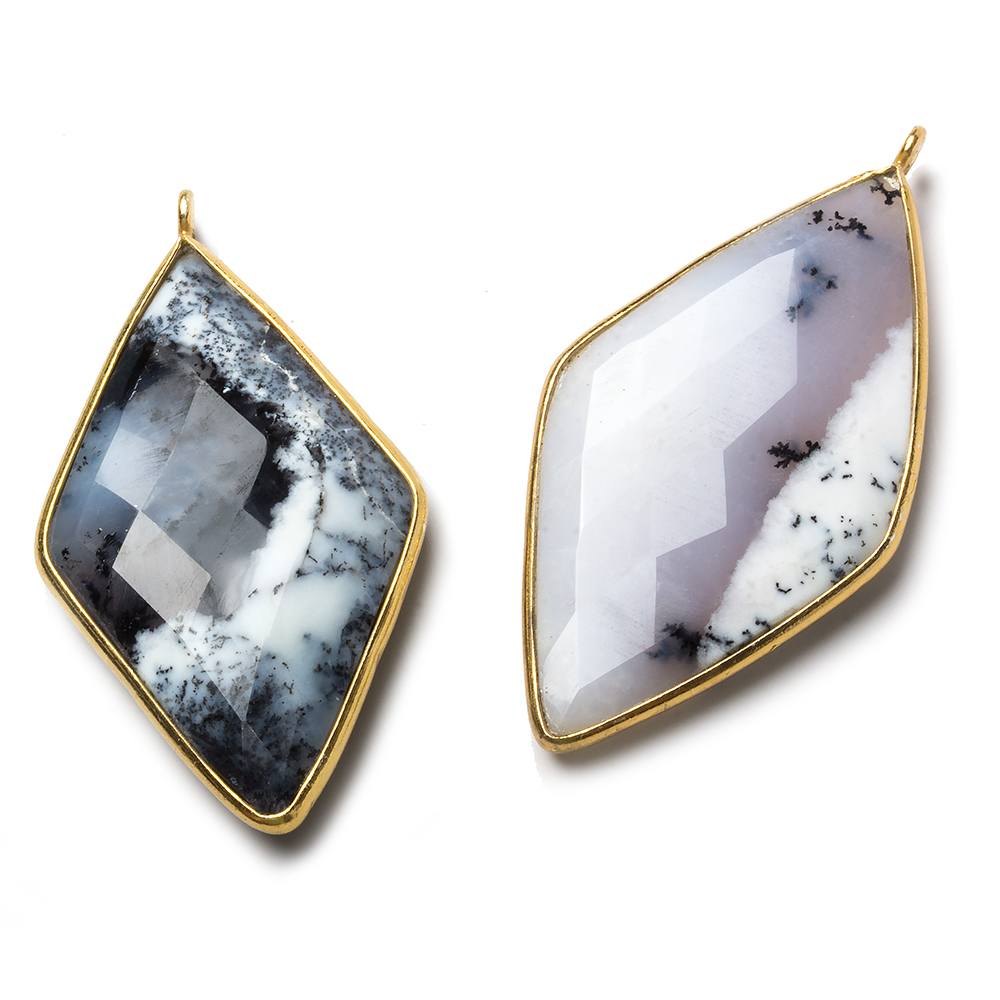 45x24mm Vermeil Bezel Dendritic Opal faceted Kite Pendant 1 piece - Beadsofcambay.com
