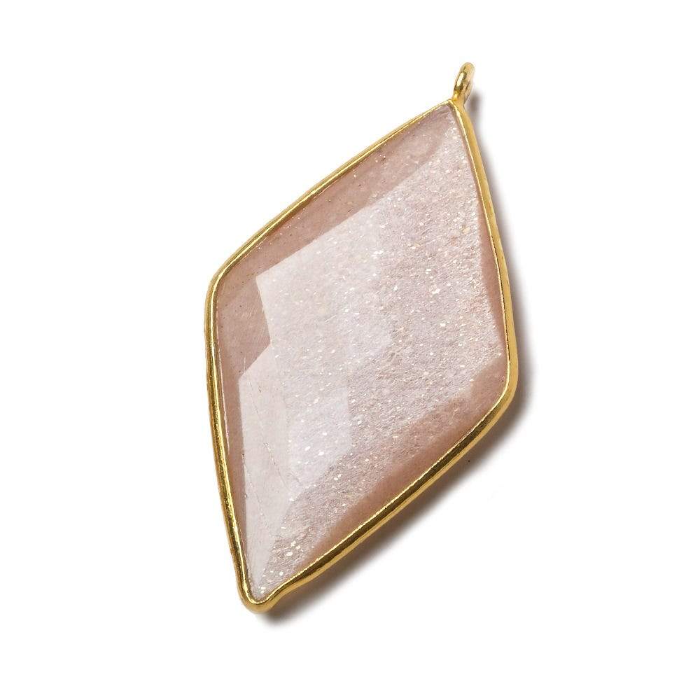 45x24mm Vermeil Bezel Peach Moonstone faceted Kite Pendant 1 piece - Beadsofcambay.com