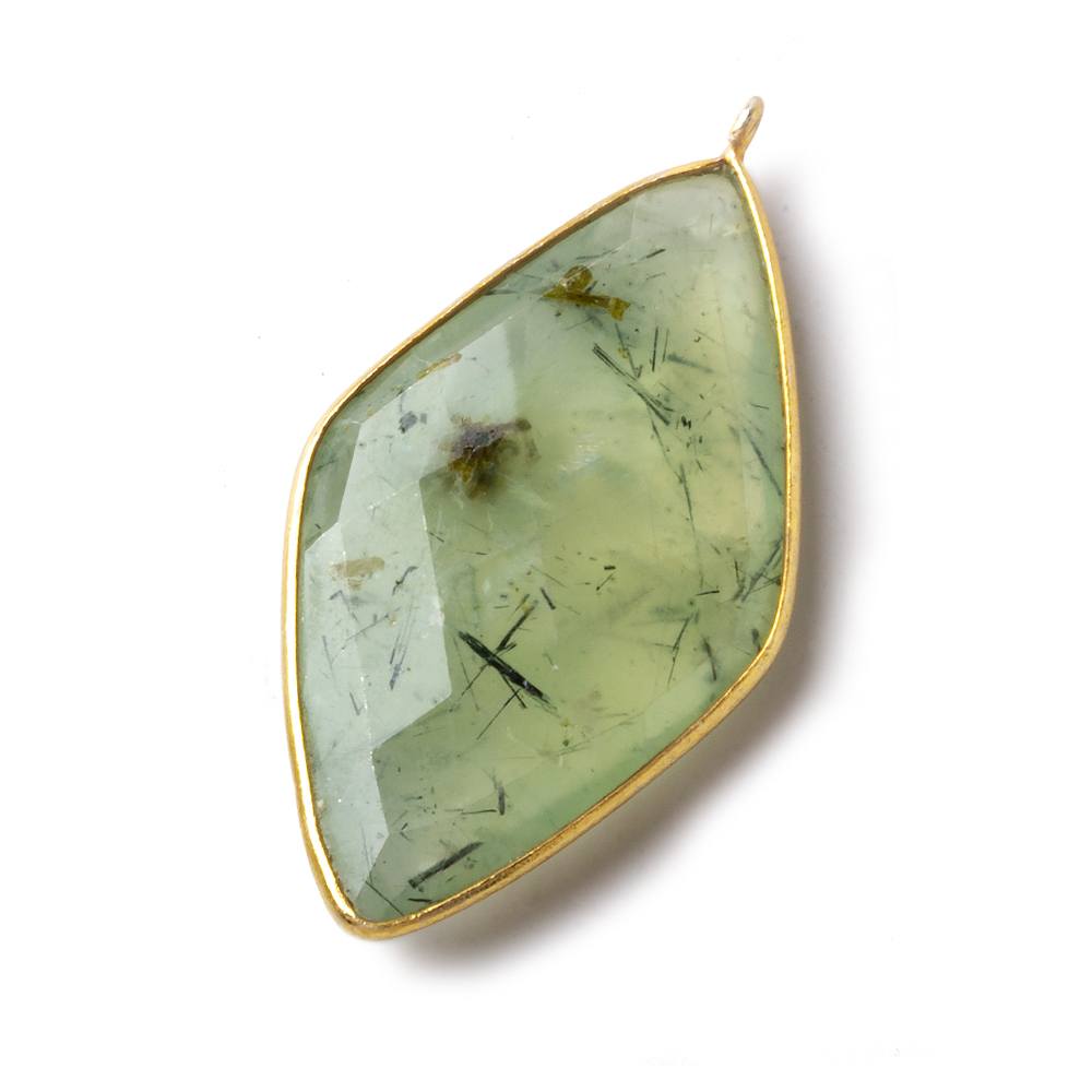 45x24mm Vermeil Bezel Prehnite faceted Kite Pendant 1 piece - Beadsofcambay.com