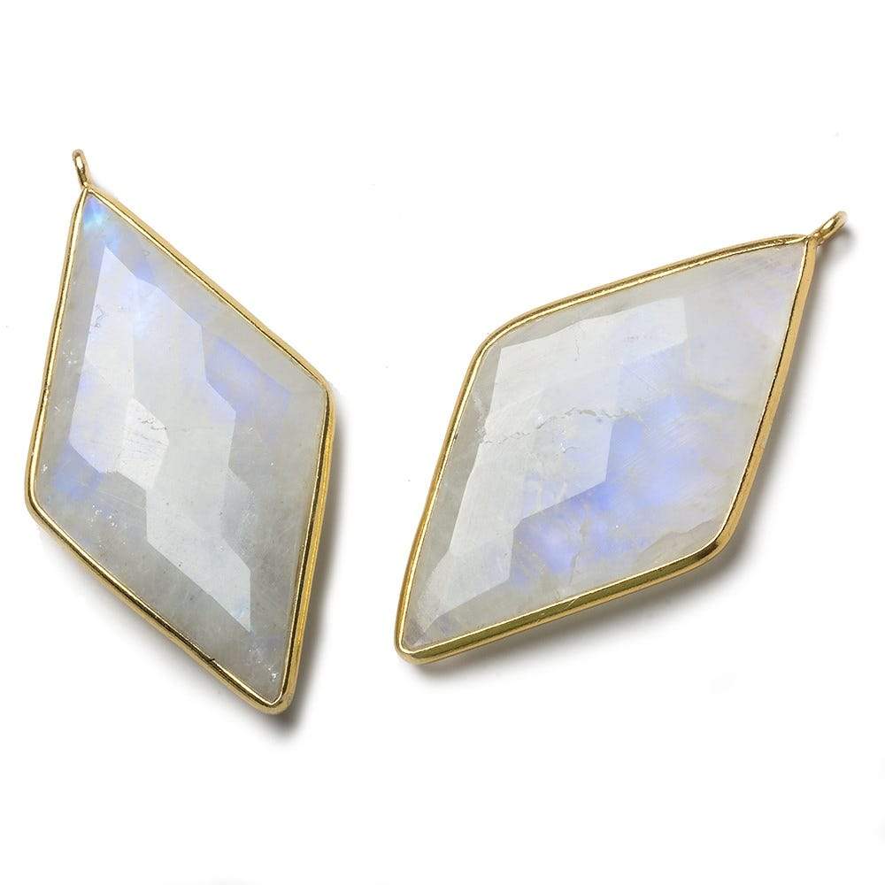 44x25mm Vermeil Bezel Rainbow Moonstone faceted Kite Pendant 1 piece - Beadsofcambay.com