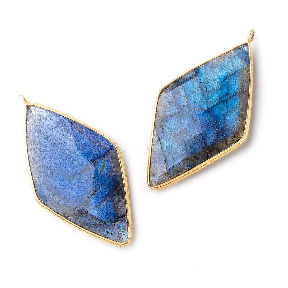 45x24mm Vermeil Bezeled Labradorite Faceted Kite Pendant 1 Piece - Beadsofcambay.com