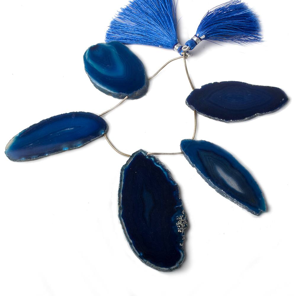 45x32-77x38mm Aegean Blue Agate Polished Slice Beads 5 pieces - Beadsofcambay.com