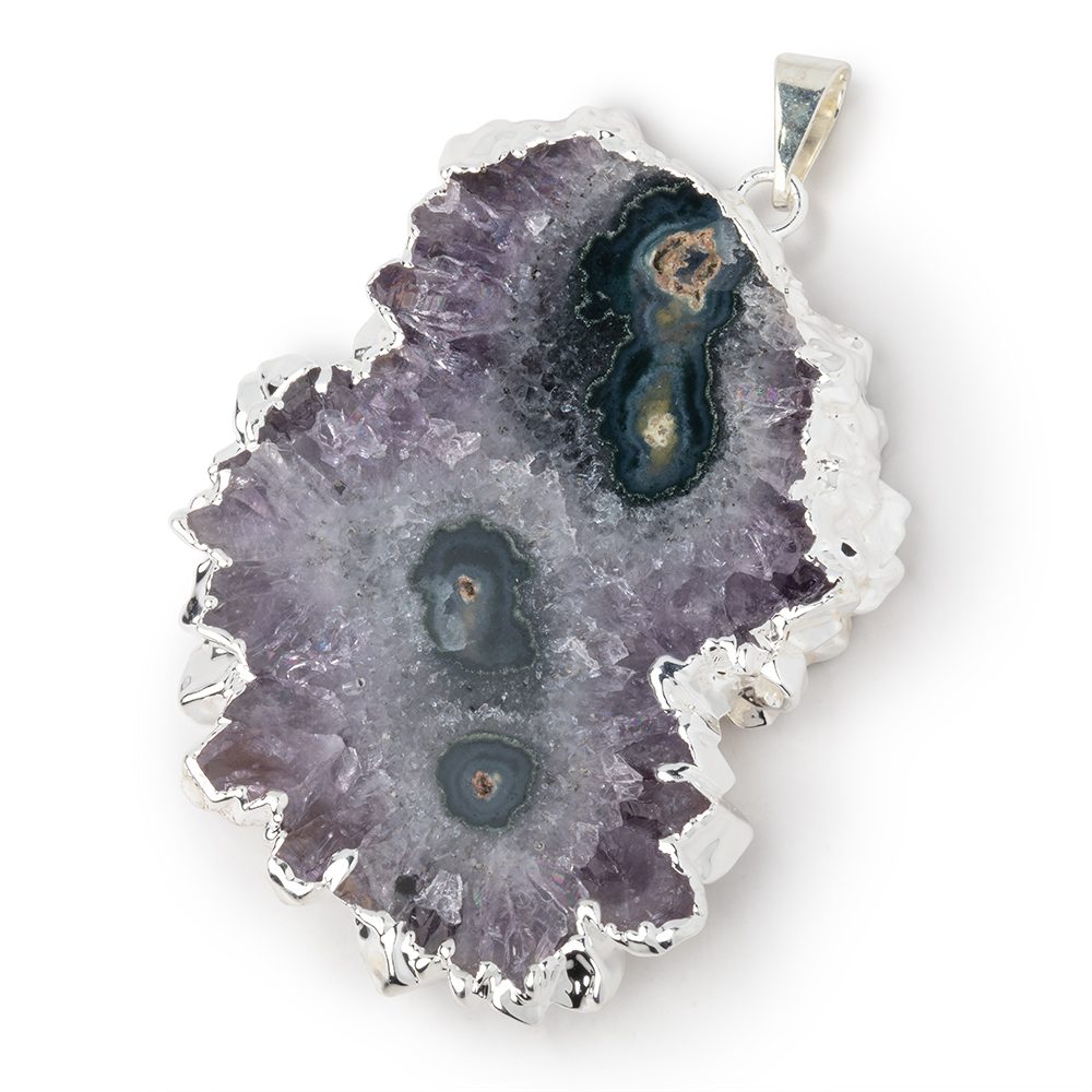 45x38mm Silver Leafed Amethyst Solar Quartz Slice Pendant 1 focal piece - Beadsofcambay.com
