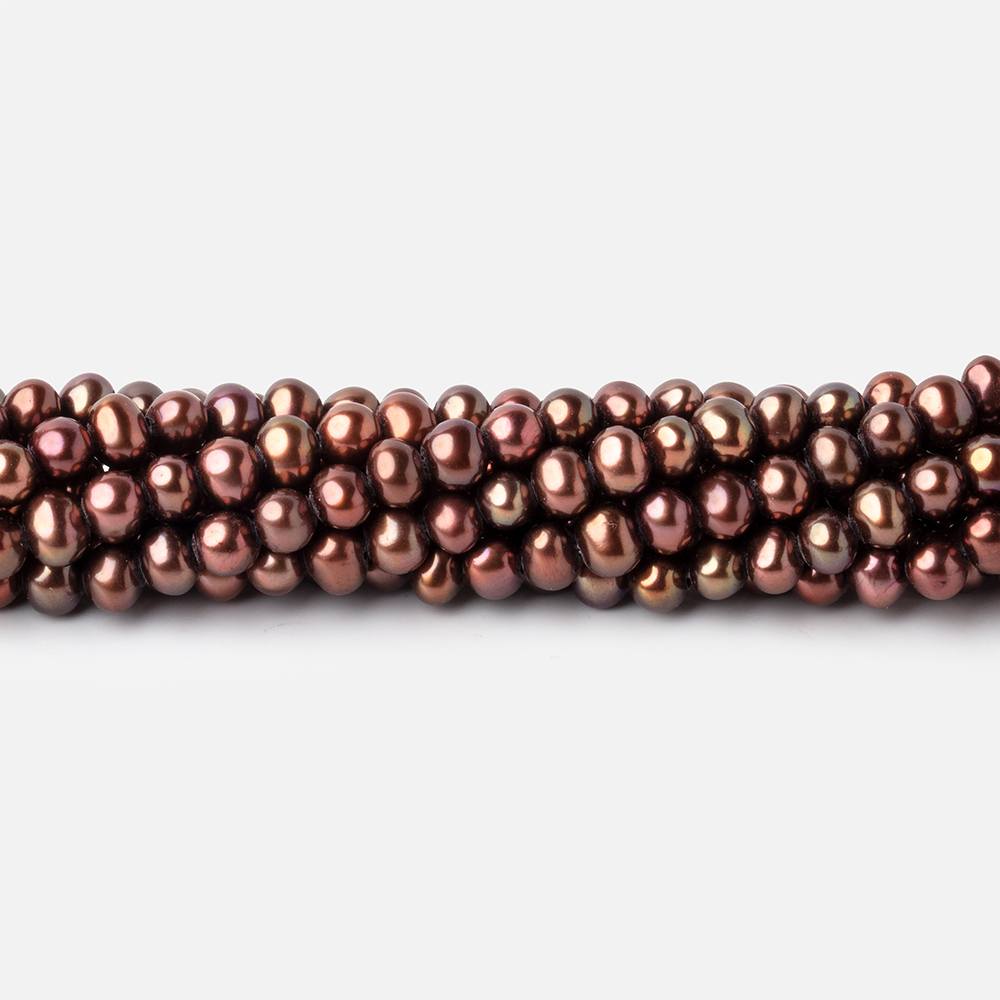 4.5x4mm Chocolate Brown Side Drilled Off Round Freshwater Pearls 16 inch 110 pieces - Beadsofcambay.com