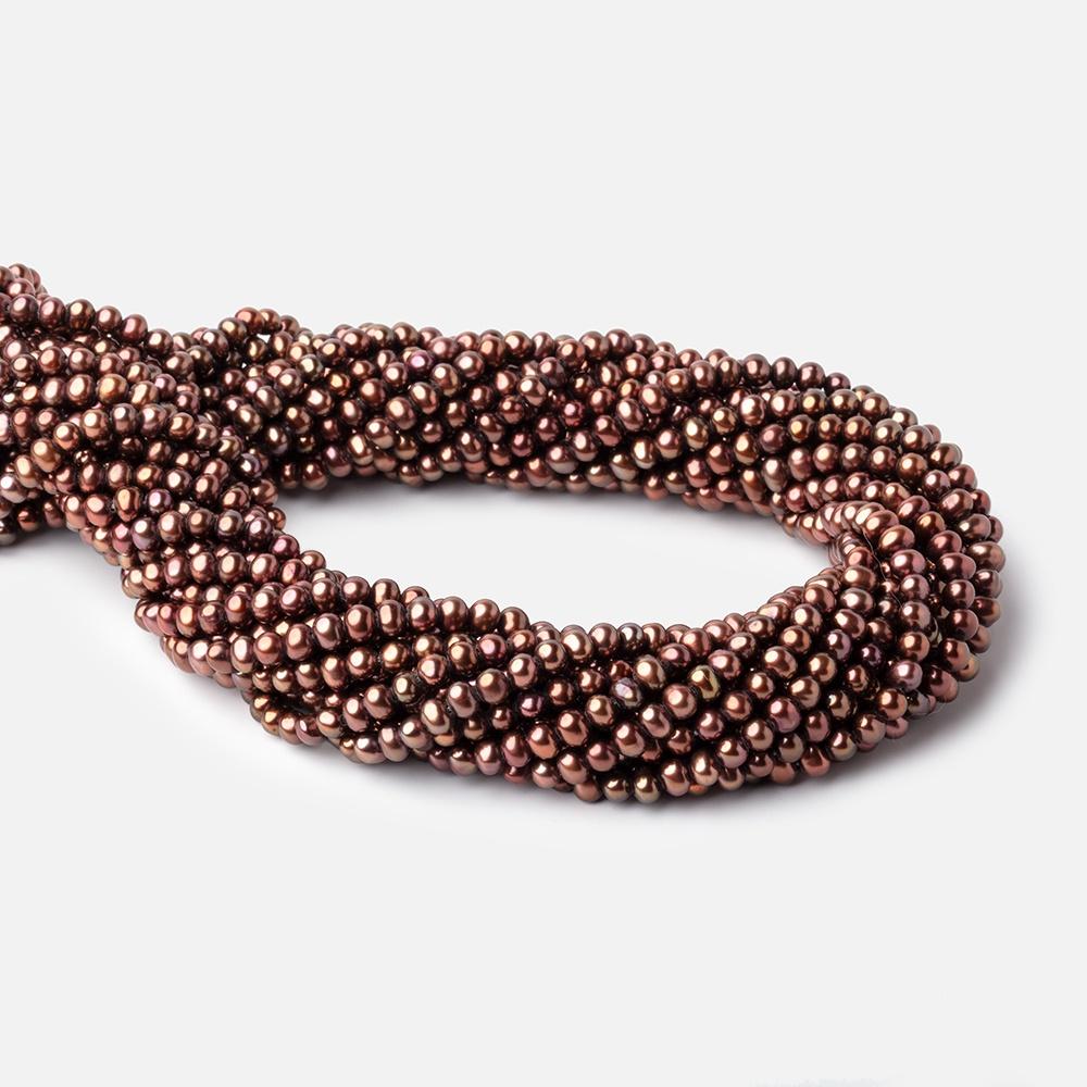 4.5x4mm Chocolate Brown Side Drilled Off Round Freshwater Pearls 16 inch 110 pieces - Beadsofcambay.com