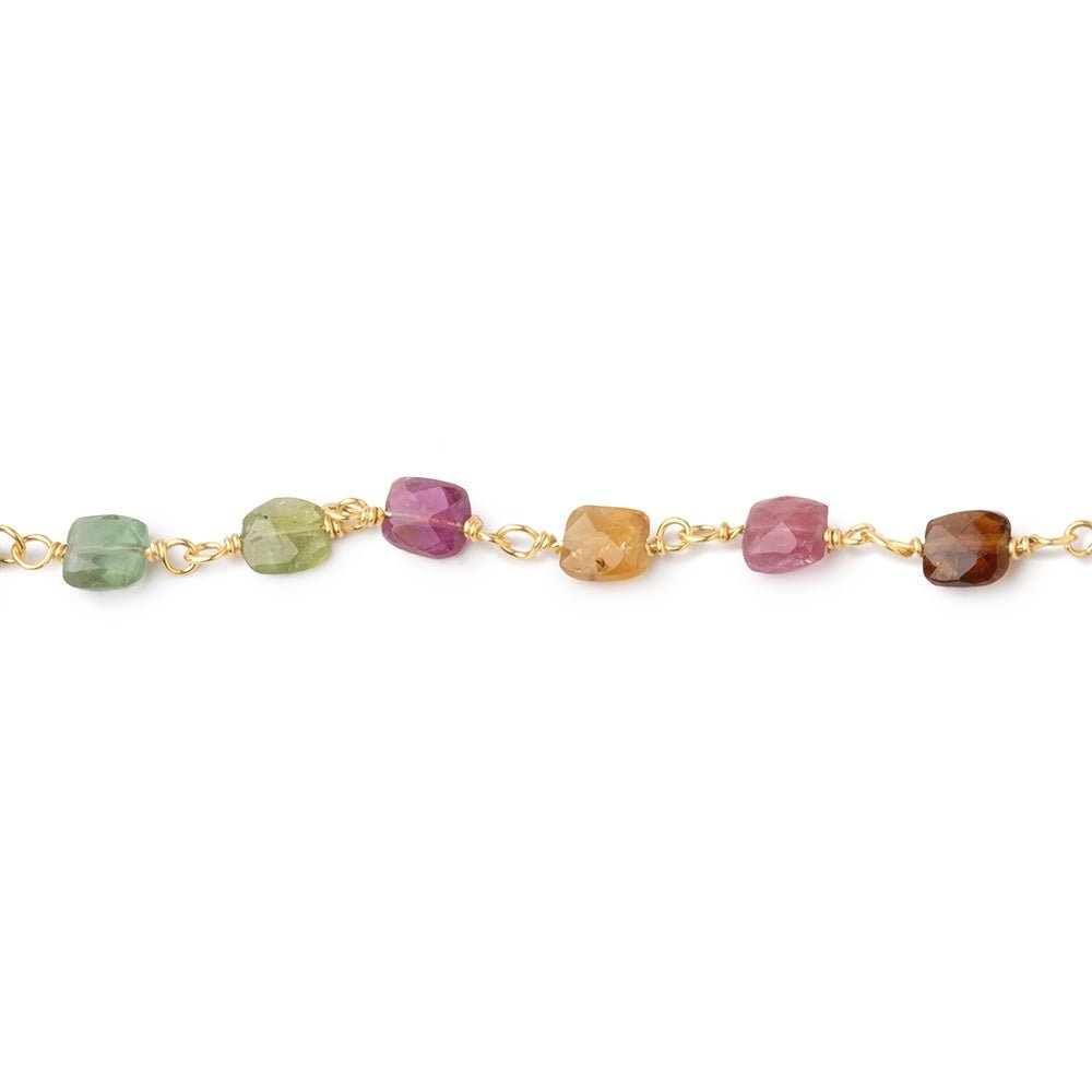 4.5x4mm Multi Color Tourmaline Faceted Rectangles on Vermeil Chain - Beadsofcambay.com