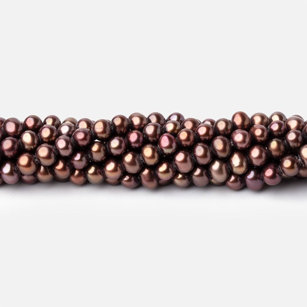 4.5x4mm Walnut Brown Side Drilled Off Round Freshwater Pearls 16 inch 110 pieces - Beadsofcambay.com
