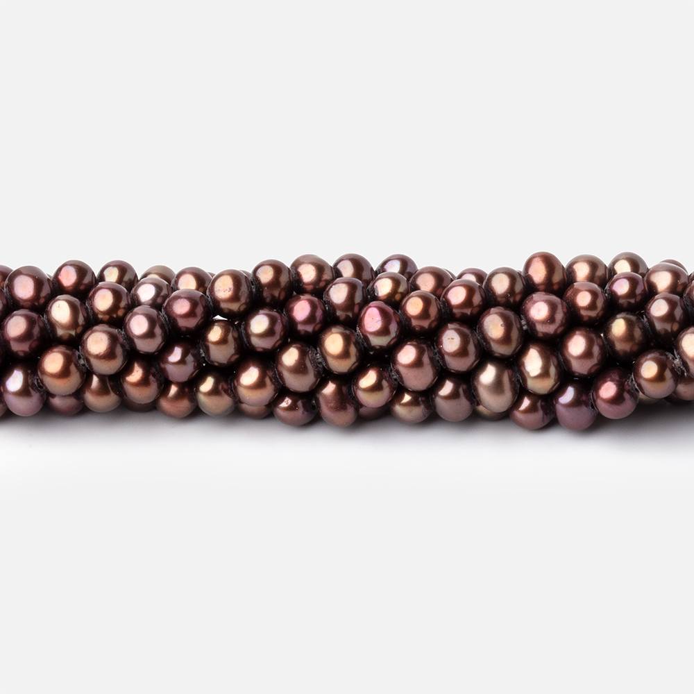 4.5x4mm Walnut Brown Side Drilled Off Round Freshwater Pearls 16 inch 110 pieces - Beadsofcambay.com