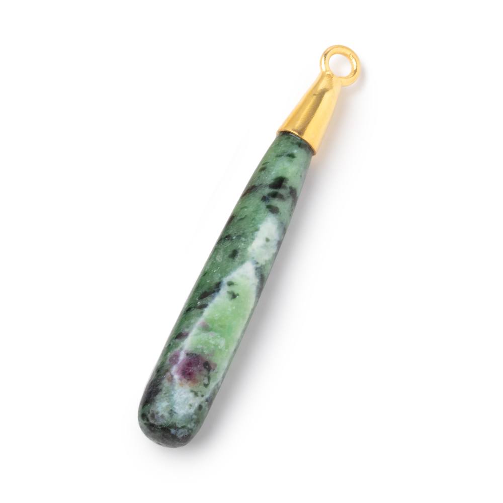 45x7mm Vermeil Capped Ruby in Zoisite Plain Tear Drop Pendant 1 piece - Beadsofcambay.com