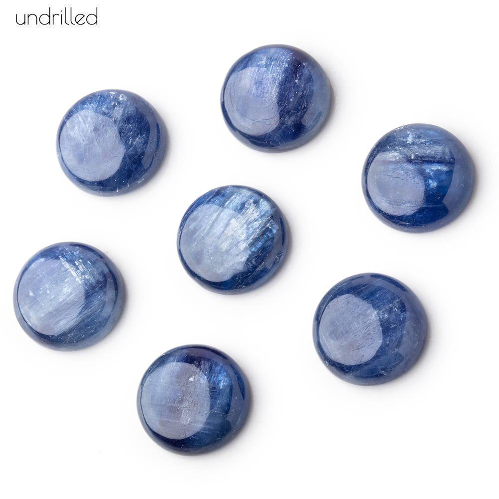 14mm Kyanite Plain Coin Cabochon Focal Beads - Undrilled - BeadsofCambay.com