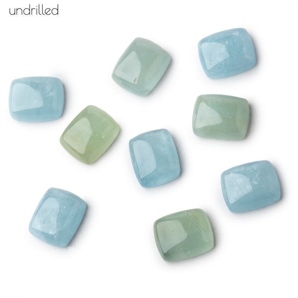 14x10mm Multi Color Aquamarine Plain Cushion Cabochon Focal Beads - Undrilled - BeadsofCambay.com