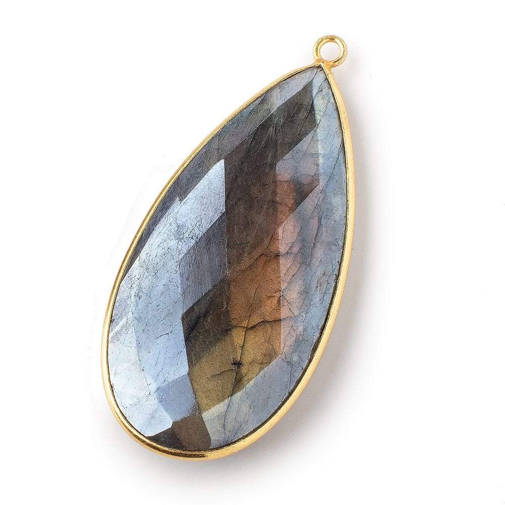 46.5x24mm Vermeil Bezeled Mystic Labradorite Faceted Pear Pendant 1 pc - Beadsofcambay.com