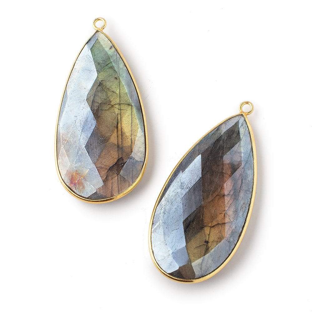 46.5x24mm Vermeil Bezeled Mystic Labradorite Faceted Pear Pendant 1 pc - Beadsofcambay.com