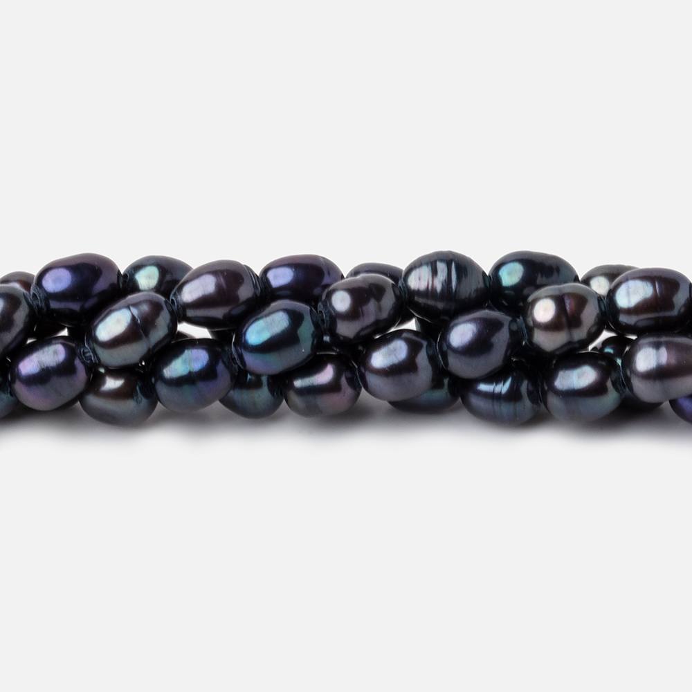 5x4-8x5mm Dark Navy Peacock Oval Straight Drilled Freshwater Pearls 14.5 inch 60 pcs - BeadsofCambay.com