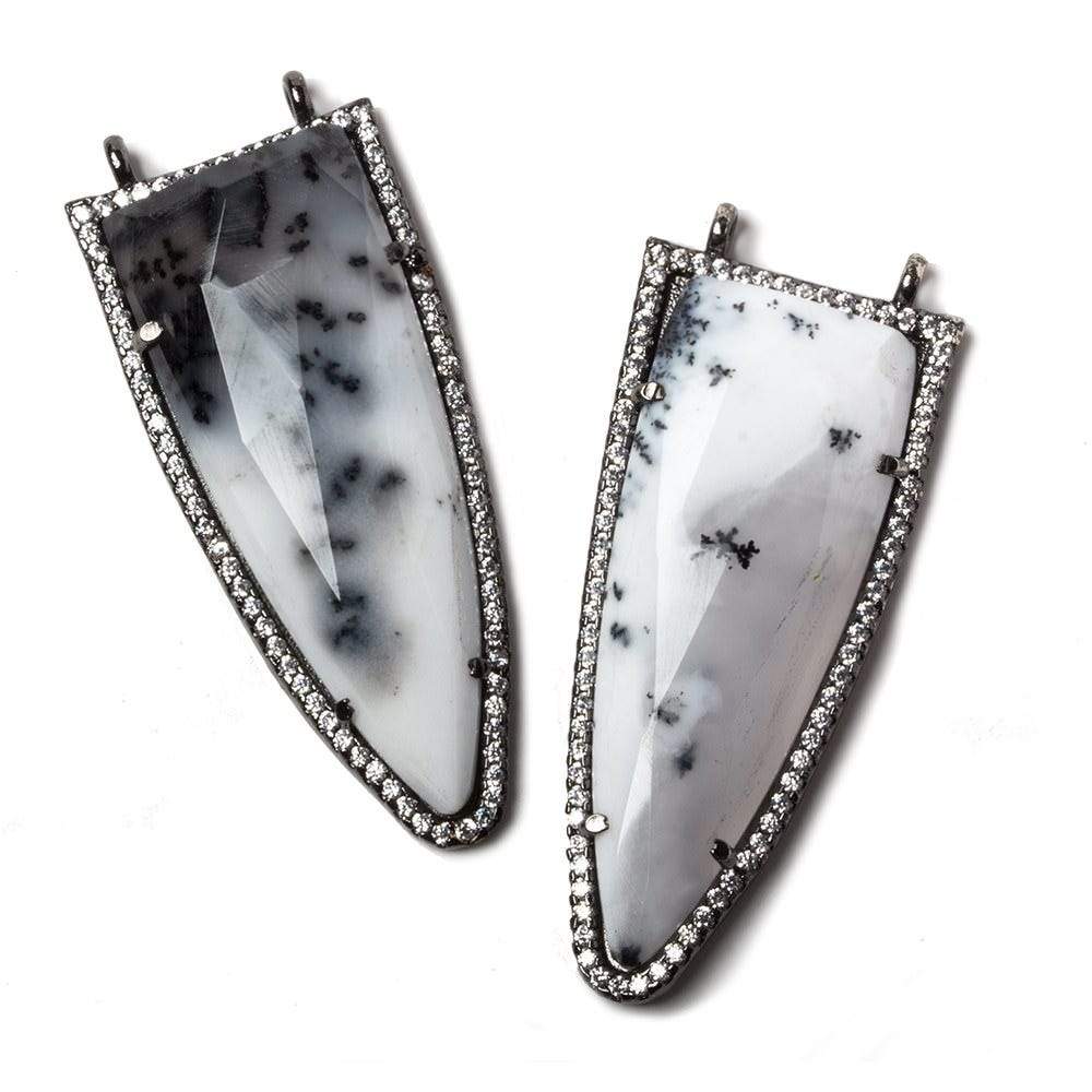 46x18mm Black Gold Bezeled White CZ & Dendritic Opal Round Tip Point 1 pc - Beadsofcambay.com
