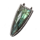 46x18mm Black Gold Bezeled White CZ & Labradorite Round Tip Point 1 piece - Beadsofcambay.com