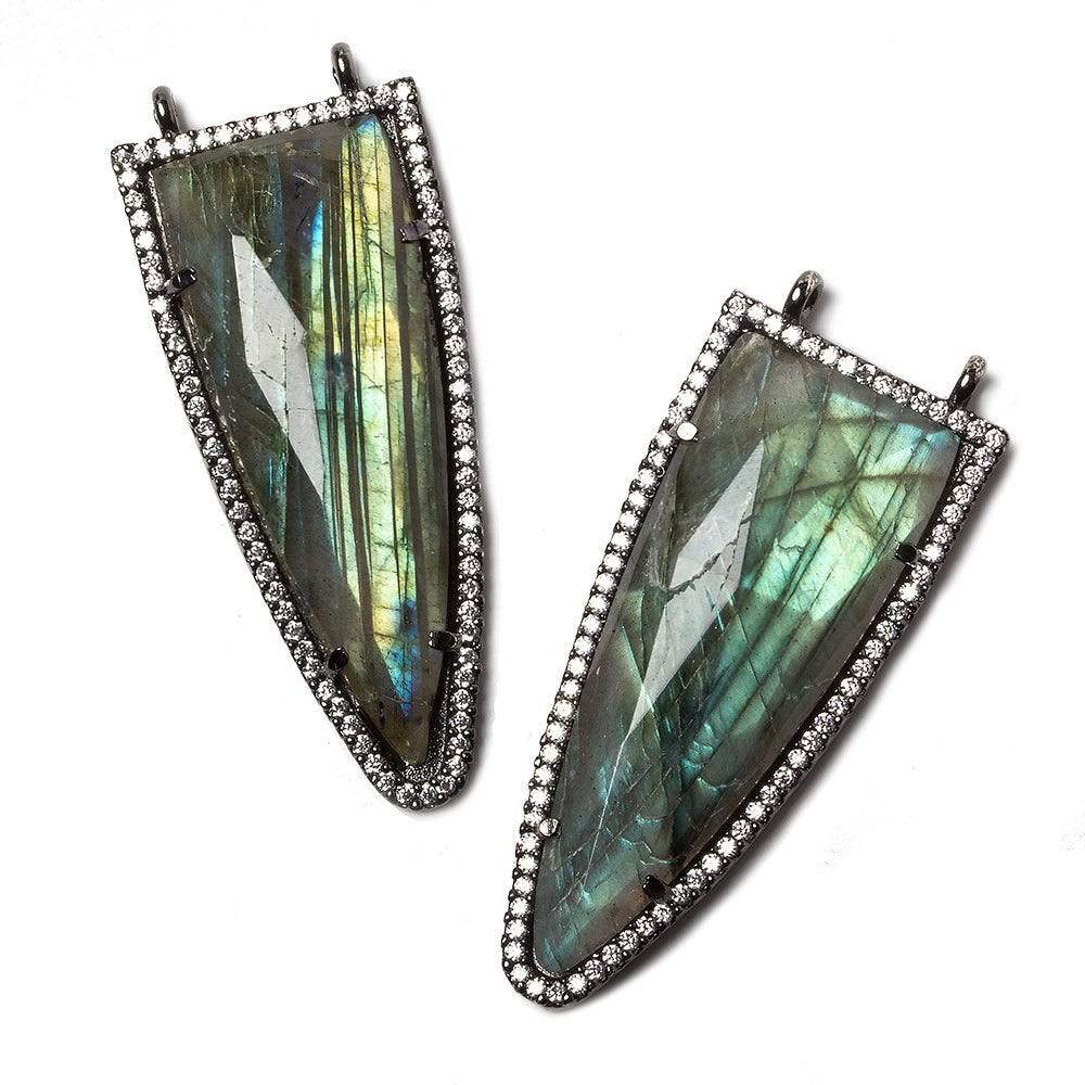 46x18mm Black Gold Bezeled White CZ & Labradorite Round Tip Point 1 piece - Beadsofcambay.com