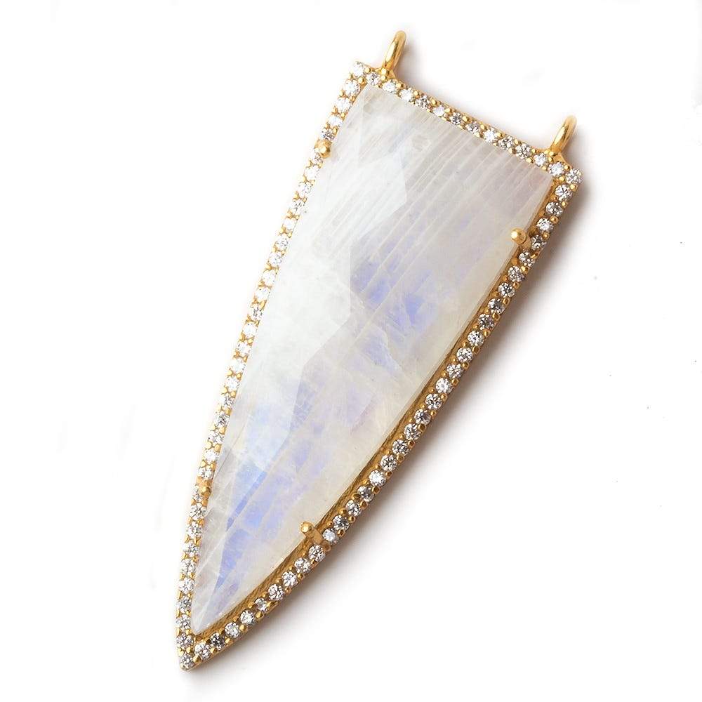 46x18mm Vermeil CZ Bezel Rainbow Moonstone Point 2 Ring Pendant 1 piece - Beadsofcambay.com
