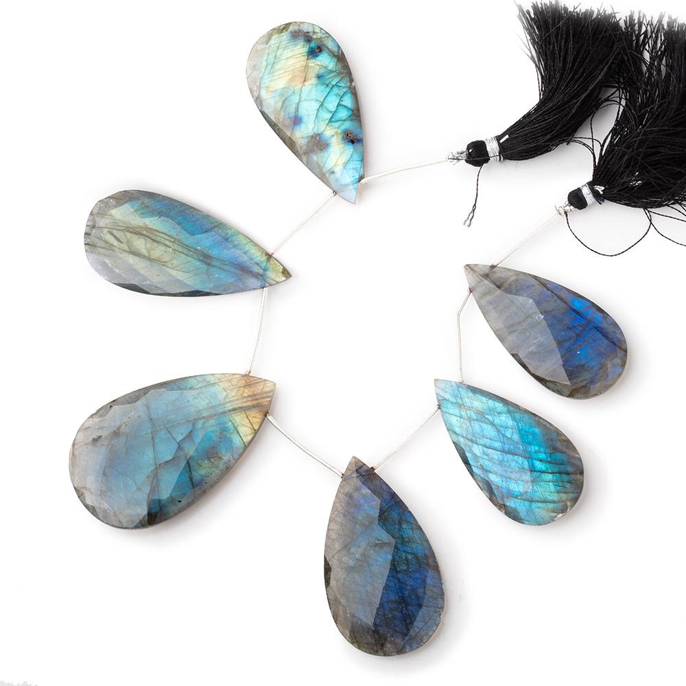 46x23-54x32mm Labradorite Faceted Pear Beads 6 inch 6 pieces AA - Beadsofcambay.com