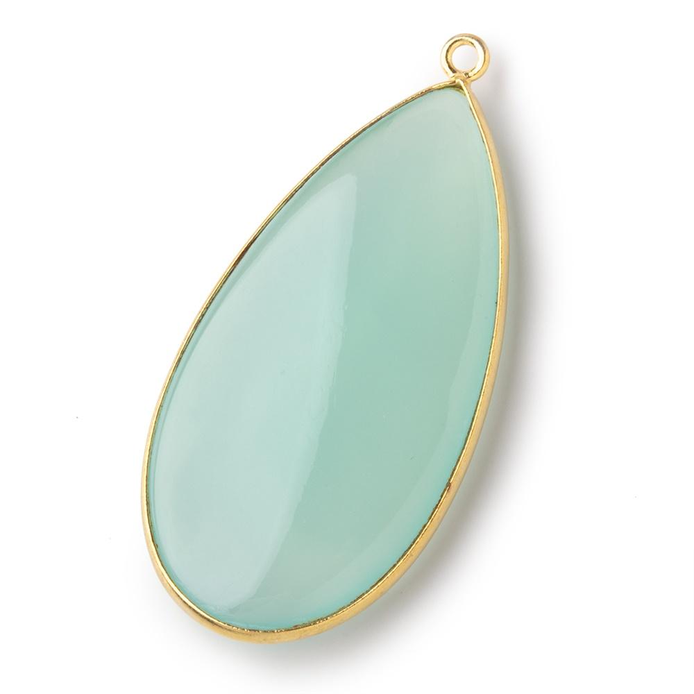 46x23mm Vermeil Bezel Seafoam Chalcedony Plain Pear Pendant 1 piece - Beadsofcambay.com