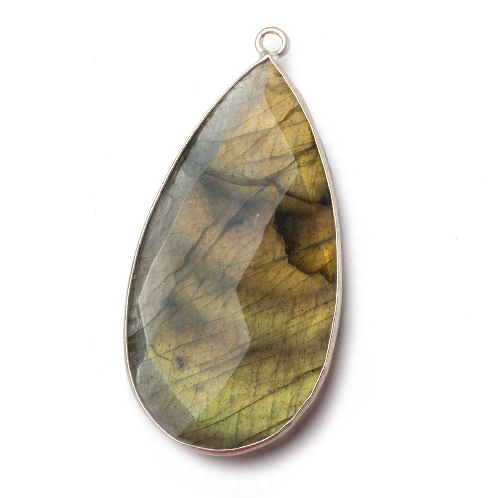 46x24mm Silver .925 Bezel Labradorite faceted pear Pendant 1 piece - Beadsofcambay.com