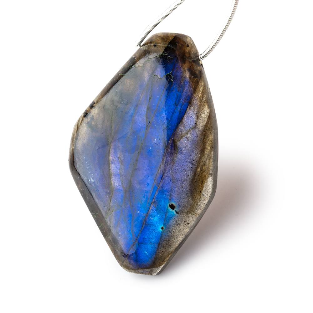 46x30mm Neon Blue Flash Labradorite Plain Fancy Shape Focal 1 Bead - Beadsofcambay.com