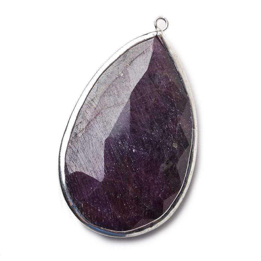 46x30mm Silver .925 Bezeled Ruby faceted pear Pendant 1 piece - Beadsofcambay.com
