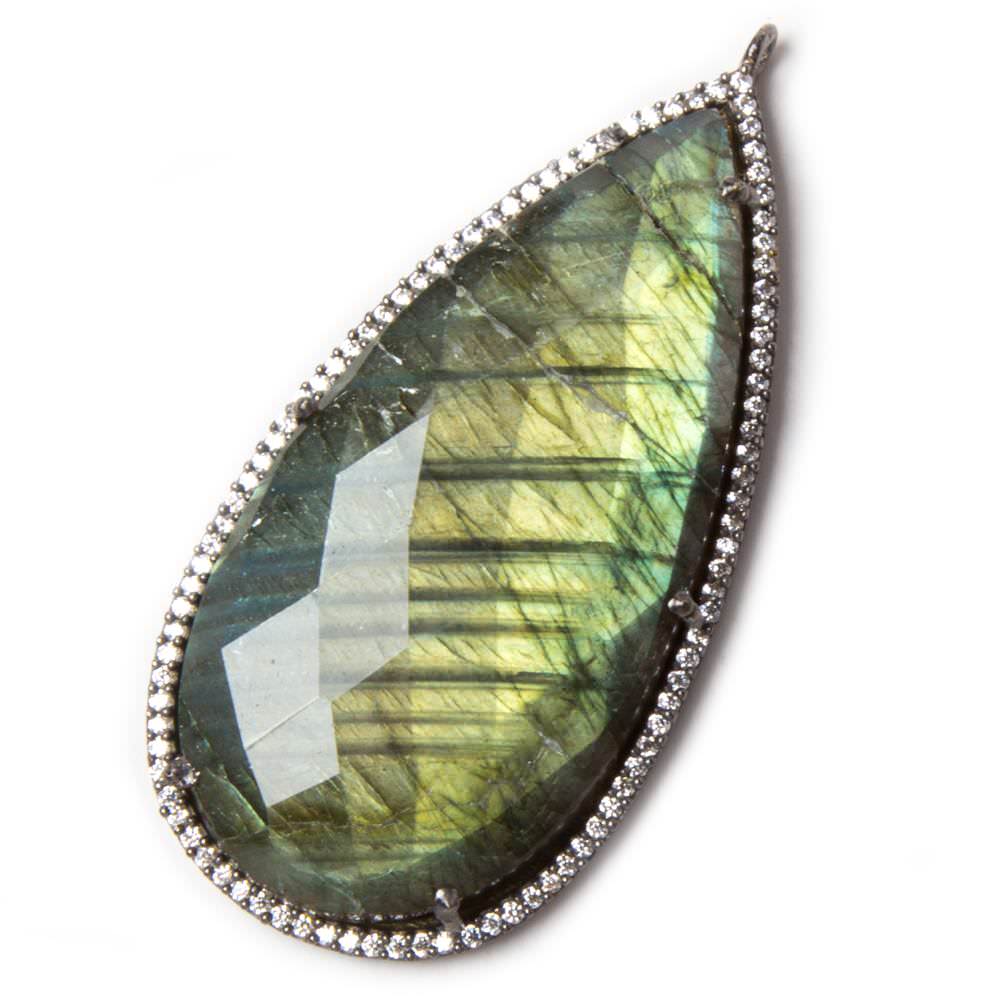 47.5x26mm Black Gold Bezeled White CZ & Labradorite Pear Pendant 1 pc - Beadsofcambay.com