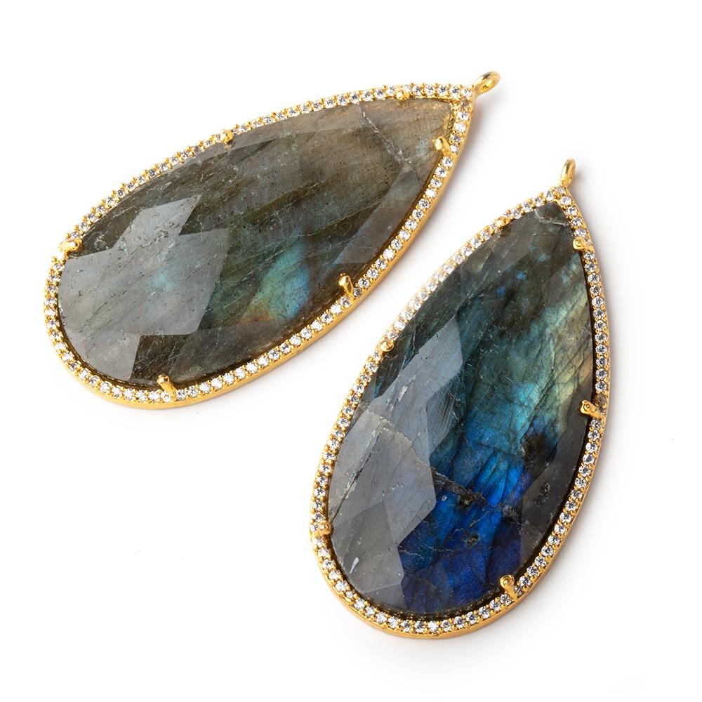 47.5x26mm Gold Bezeled White CZ & Labradorite Pear Pendant 1 pc - Beadsofcambay.com