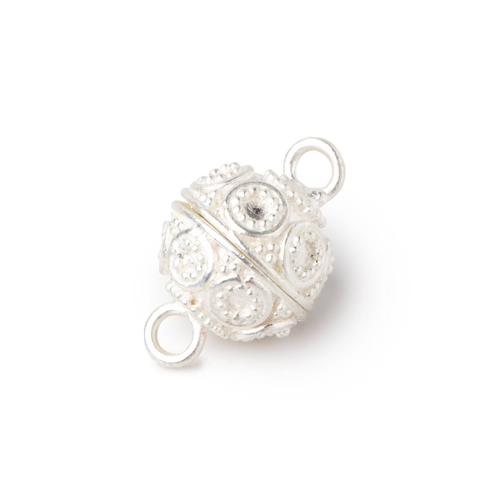 12mm Sterling Silver Circle Miligrain Ball Magnetic Clasp 1 piece - BeadsofCambay.com