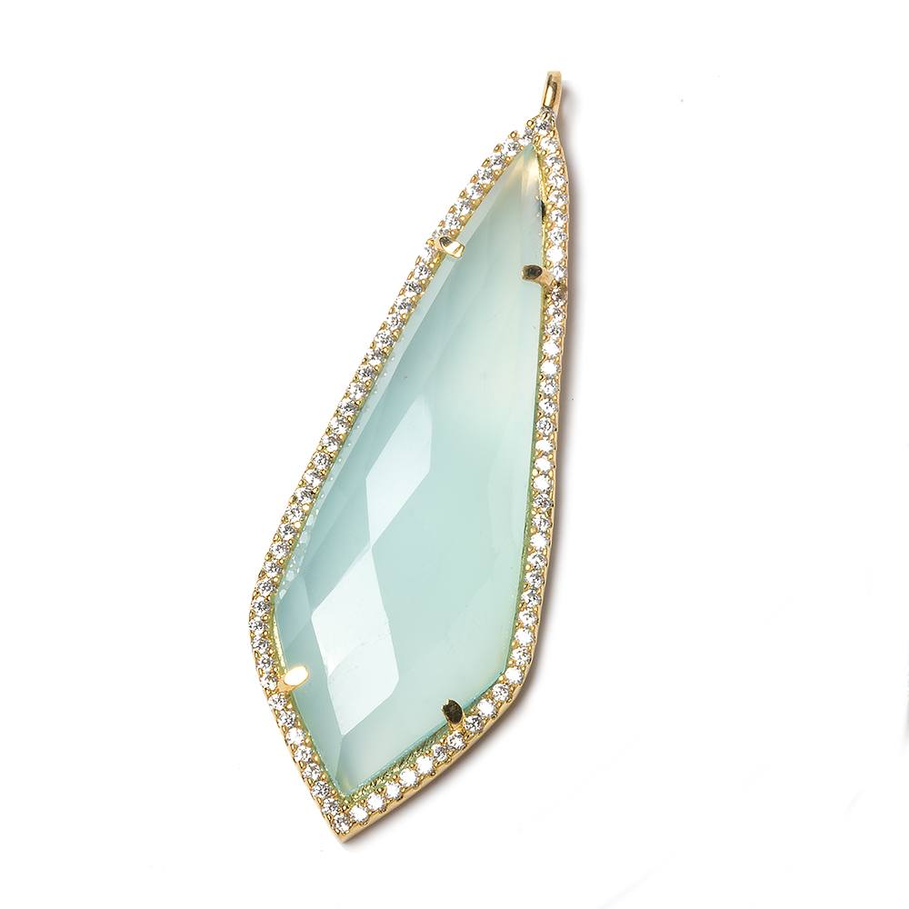 48x18mm Gold Bezel CZ & SeaBlue Chalcedony Point Pendant 1 focal bead - Beadsofcambay.com