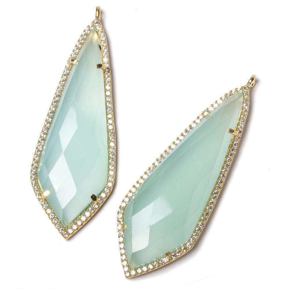48x18mm Gold Bezel CZ & SeaBlue Chalcedony Point Pendant 1 focal bead - Beadsofcambay.com