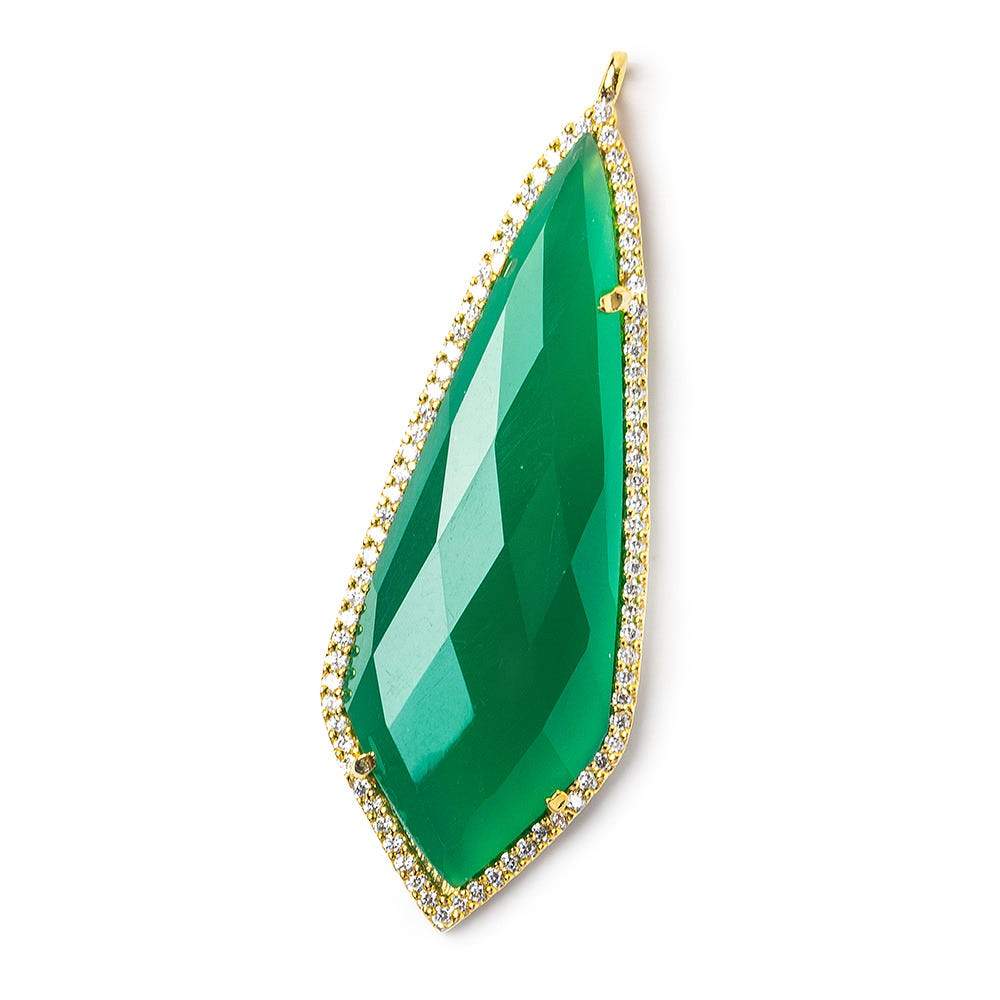 48x18mm Vermeil Bezel CZ & Green Onyx Modified Point Pendant 1 focal bead - Beadsofcambay.com