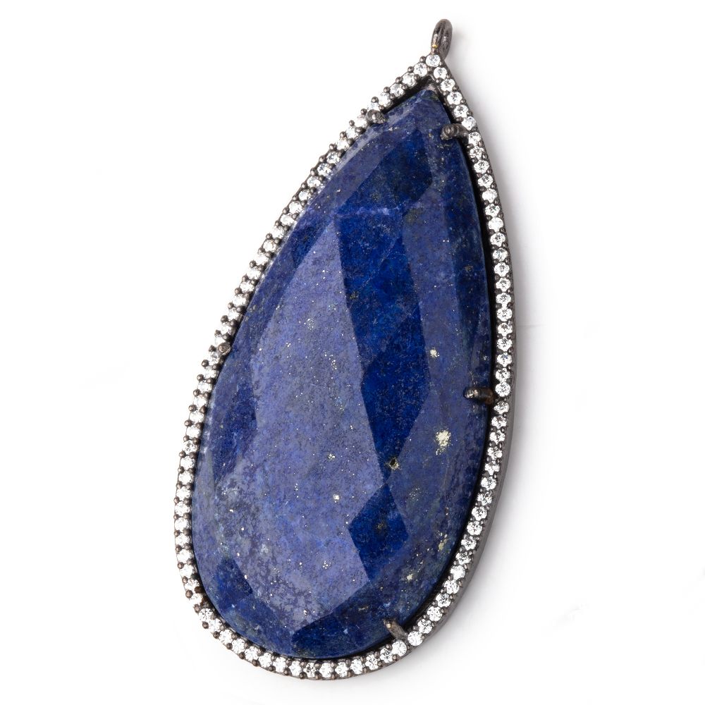 48x25mm Black Gold CZ Bezel Lapis Lazuli Pear Pendant 1 Focal Bead - Beadsofcambay.com