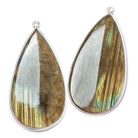48x25mm Silver Bezeled Labradorite Pear Pendant Matching Set of 2 - Beadsofcambay.com