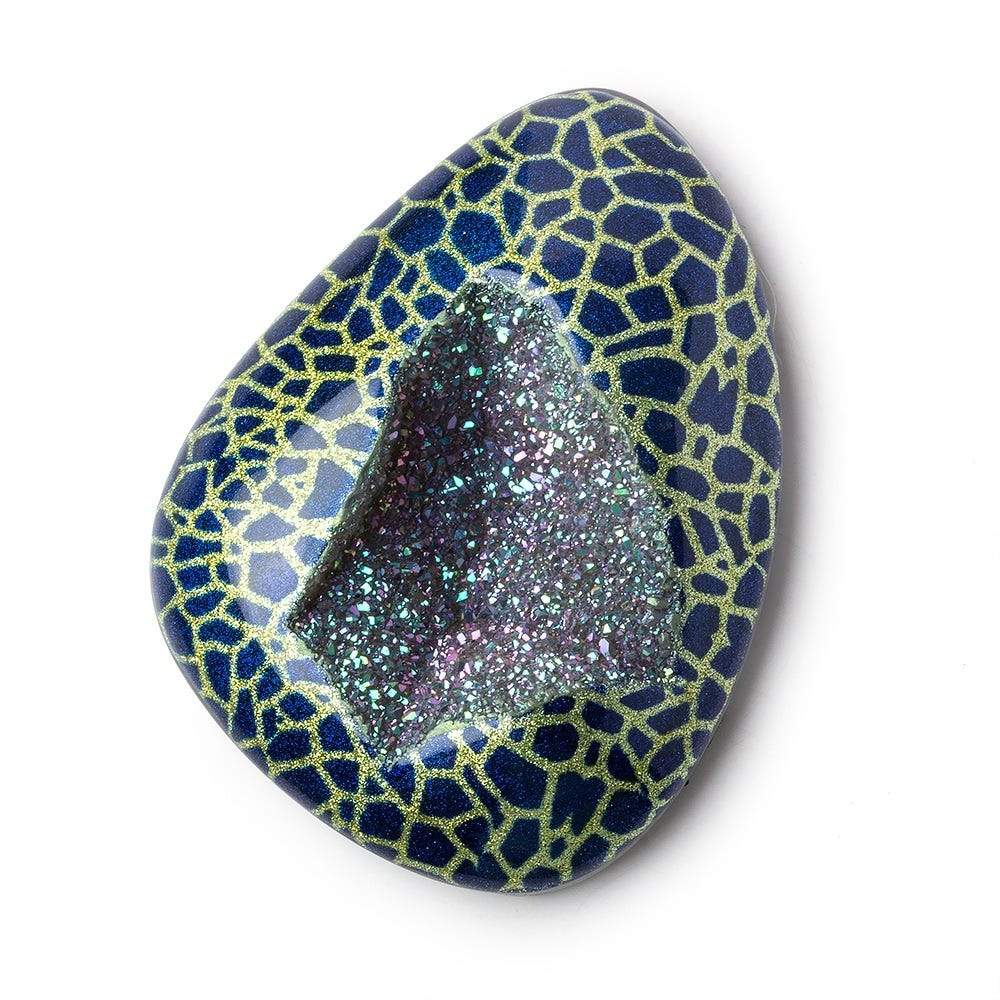 48x35mm Mystic tri-color Drusy Metallic Hand Painted Pear Focal Bead 1 piece - Beadsofcambay.com