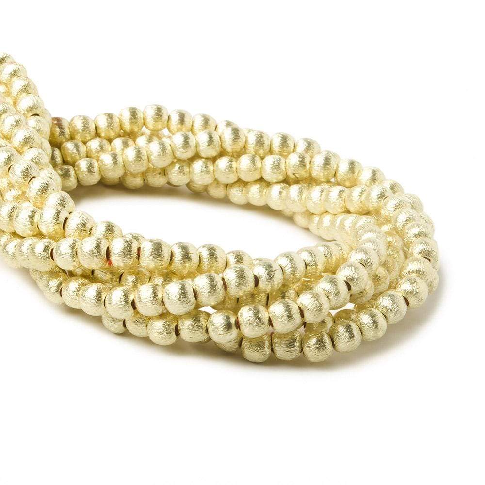 4mm 14kt Gold plated Brushed Round Beads 8 inch 53 pieces - Beadsofcambay.com