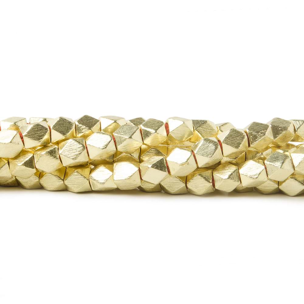 4mm 14kt Gold plated Copper Brushed Faceted Nugget Beads 8 inch 45 pieces - Beadsofcambay.com