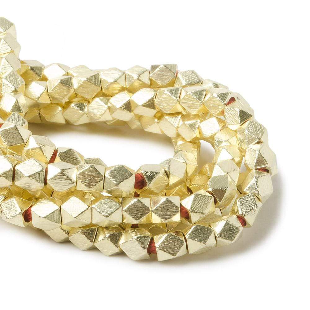 4mm 14kt Gold plated Copper Brushed Faceted Nugget Beads 8 inch 45 pieces - Beadsofcambay.com