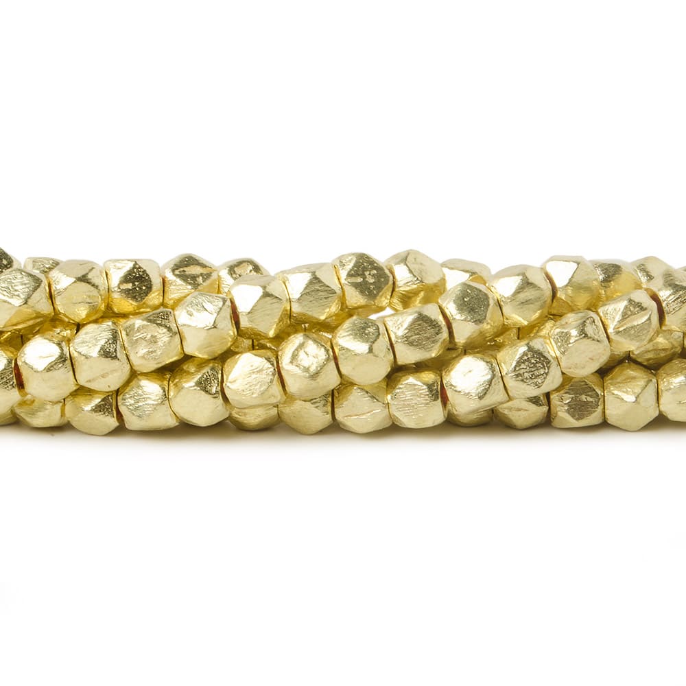 4mm 14kt Gold plated Copper Brushed Faceted Nugget Beads 8 inch 47 beads - Beadsofcambay.com