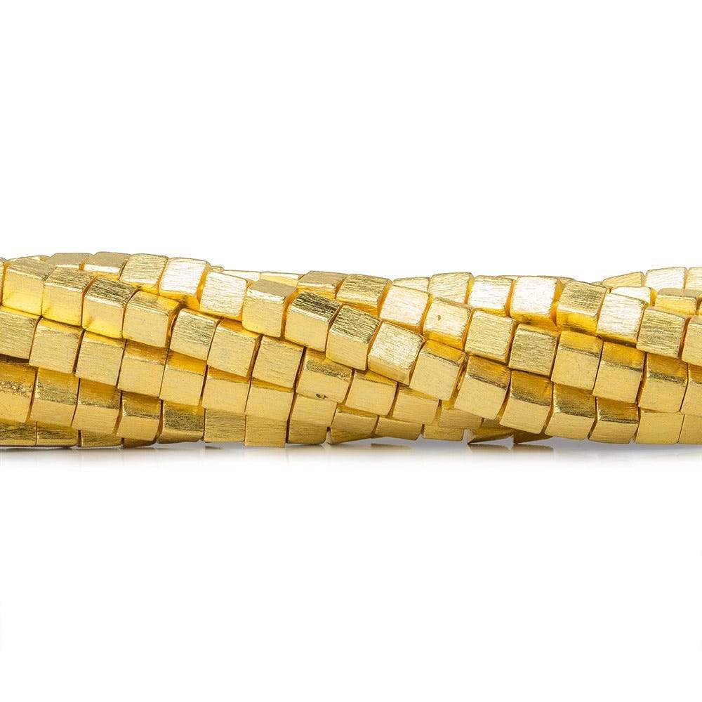 4mm 22kt Gold plated Copper Brushed Cube Beads 8 inch 50 pieces - Beadsofcambay.com