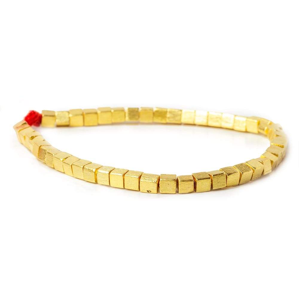 4mm 22kt Gold plated Copper Brushed Cube Beads 8 inch 50 pieces - Beadsofcambay.com