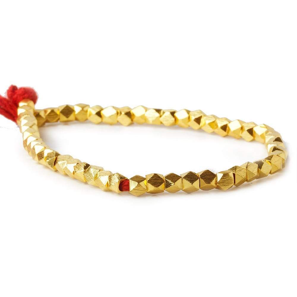 4mm 22kt Gold plated Copper Brushed Faceted Nugget Bead 48 beads 8 inch - Beadsofcambay.com