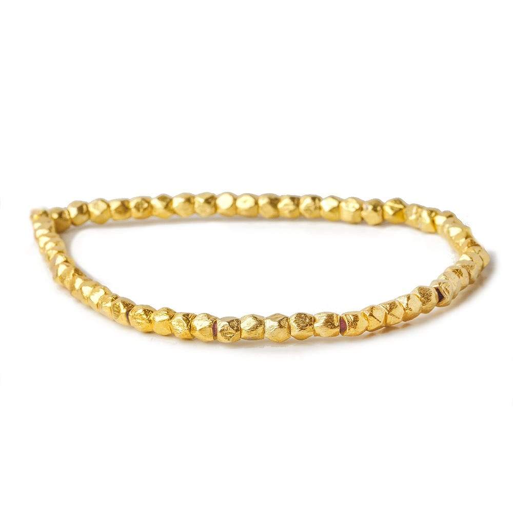 4mm 22kt Gold plated Copper Brushed Faceted Nugget Beads 8 inch 50 beads - Beadsofcambay.com