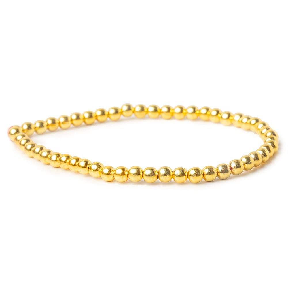 4mm 22kt Gold Plated Copper Round Shiny Bead 8 inch 52 pieces - Beadsofcambay.com