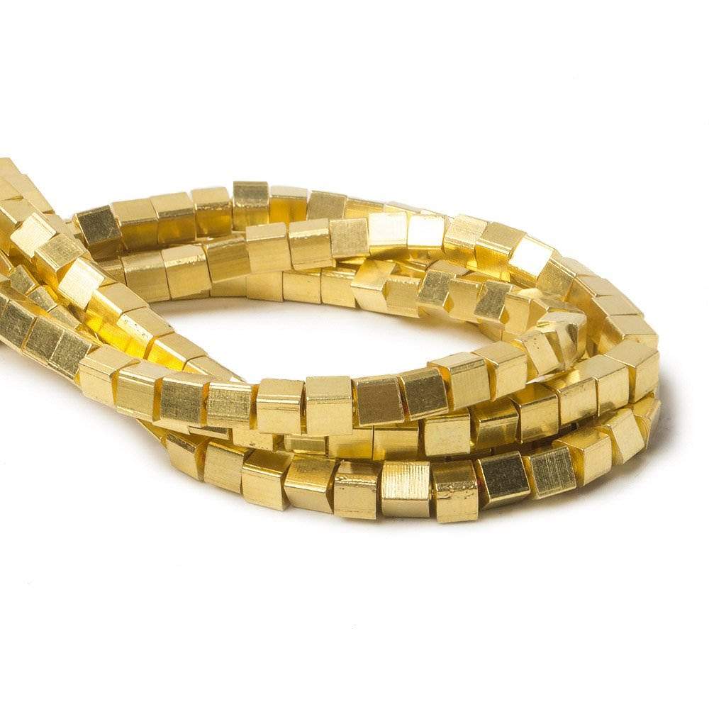 4mm 22kt Gold plated Copper Shiny Cube Beads 8 inch 50 pieces - Beadsofcambay.com