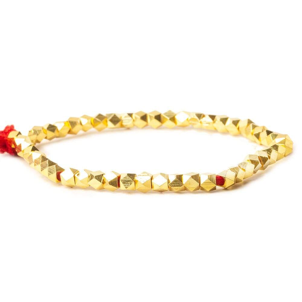 4mm 22kt Gold plated Copper Shiny Faceted Nugget Beads 8 inch 47 beads - Beadsofcambay.com