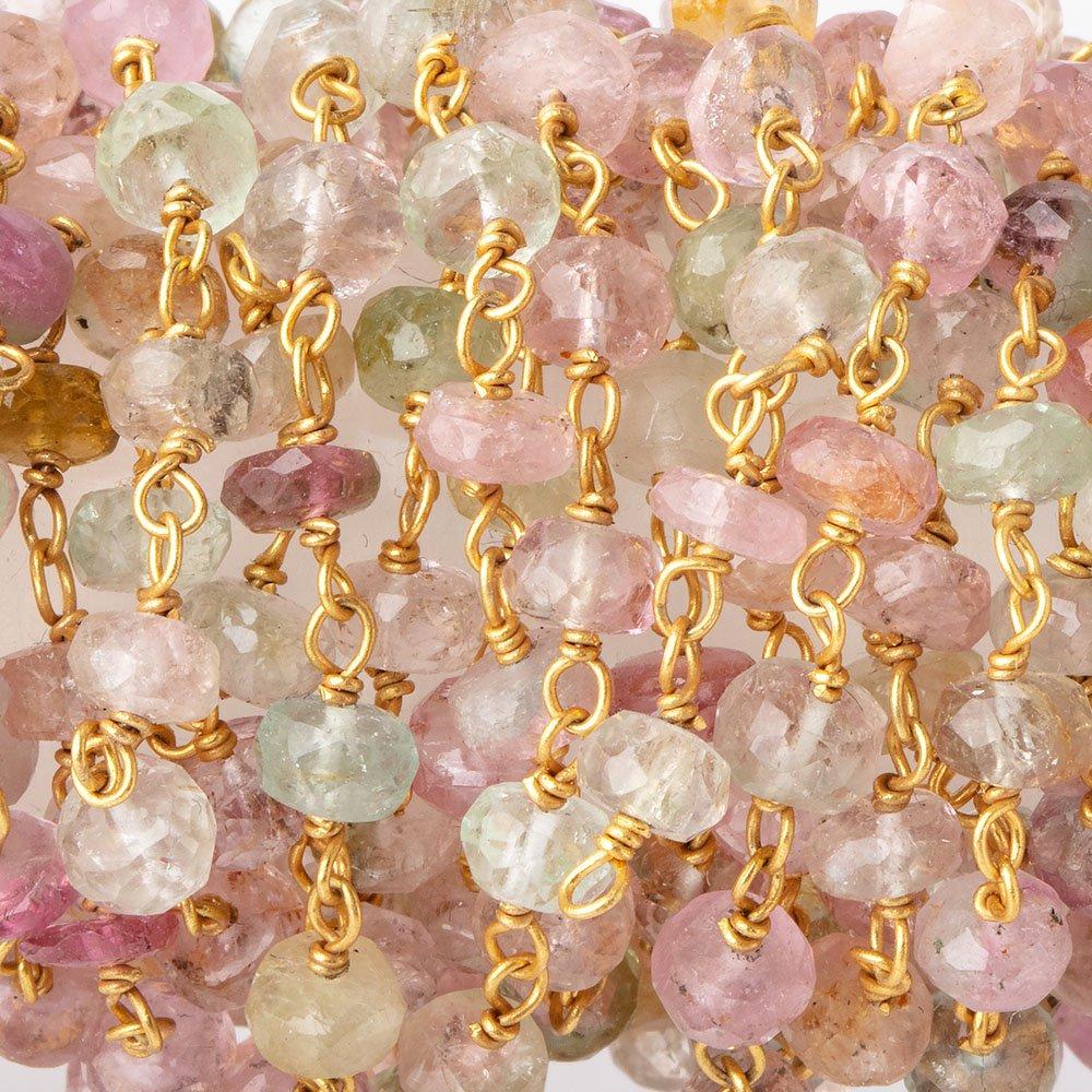 4mm Afghani Tourmaline Faceted Rondelles on Vermeil Chain by the Foot - Beadsofcambay.com